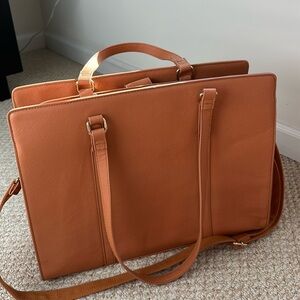 Brown Laptop Bag 15.6 inch Waterproof Leather Computer Bag